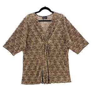 Maggie Barnes Blouse womens size‎ 1X Crinkle Abstract Print Sequins short sleeve